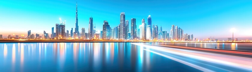 Obraz premium Smart city at night, illuminated by energyefficient LED lights powered by renewable sources Smart city lighting, nighttime green energy