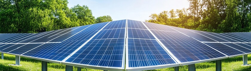 Obraz premium Closeup of a modern solar farm integrated with a smart energy grid, surrounded by lush greenery Solar farm technology, ecofriendly energy storage