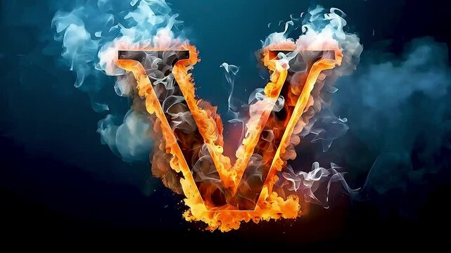 the letter V  on  fire