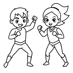 Superhero kids in battle poses, ready to fight evil
