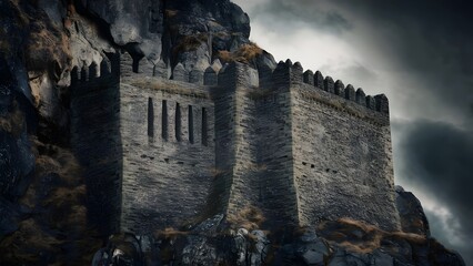 Mountainside ancient stone fortress
