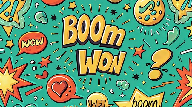 Colorful Comic Book Style Background with Boom and Wow Text