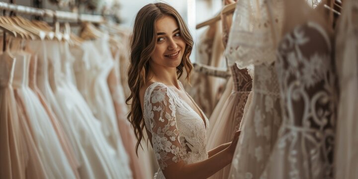 A woman trying on wedding dresses in a boutique, symbolizing a significant life event and thoughtful bridal purchase