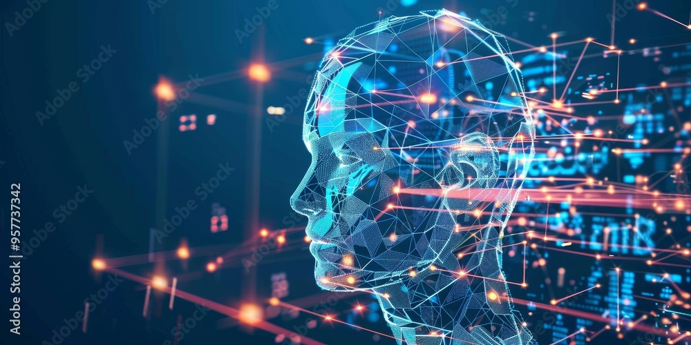 Poster Futuristic abstract background with machine learning and artificial intelligence technology concept