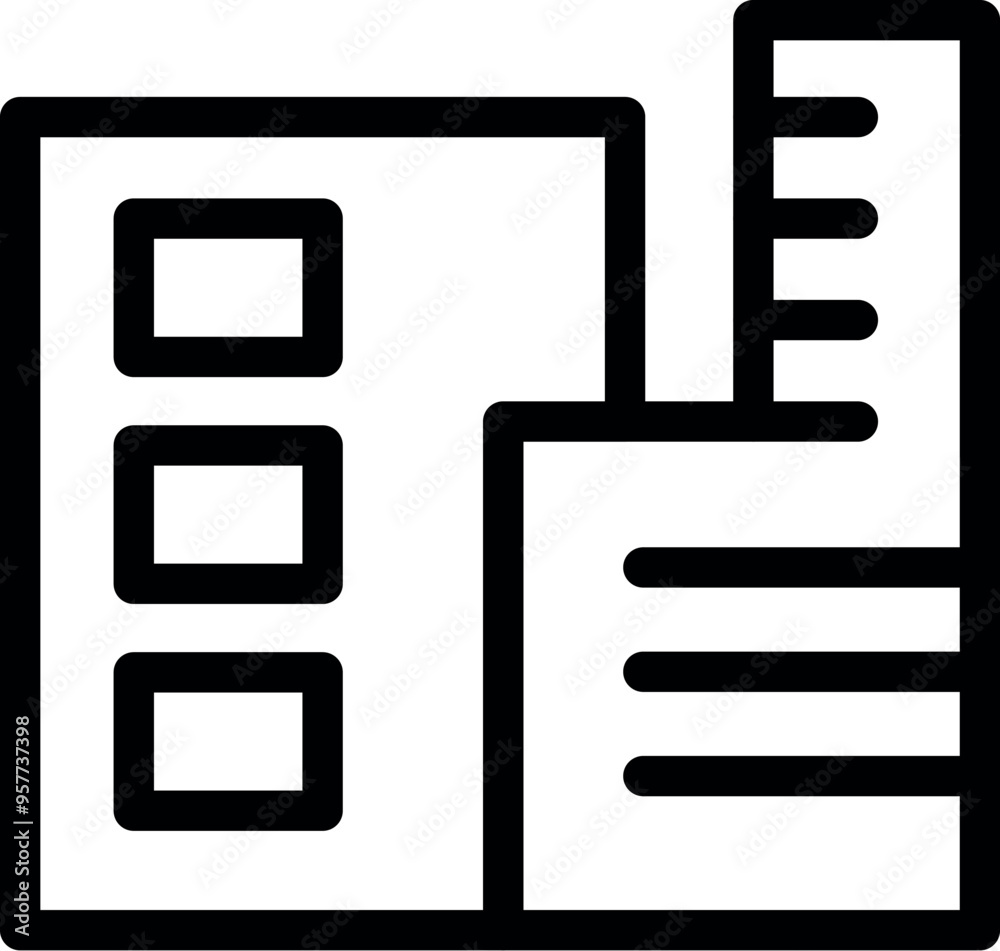 Poster simple vector icon of an architect designing a building plan using a ruler, ideal for architecture a