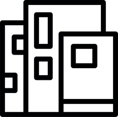 Simple line art illustration of various buildings representing a modern city