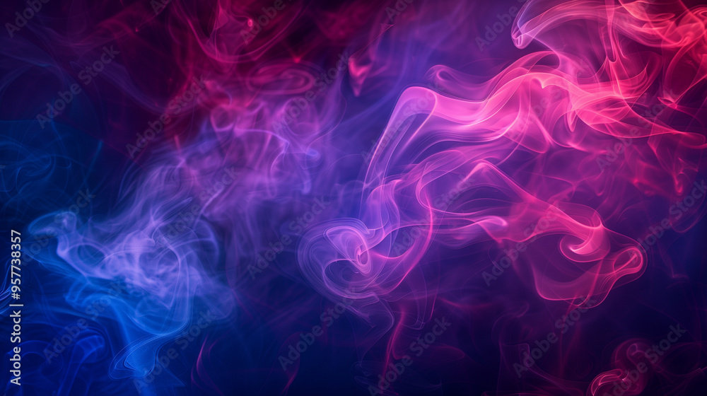 Poster Abstract smoke art in blue and red colors swirling together