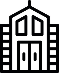 Obraz premium Minimalist vector illustration of a small church building facade with large wooden doors and windows