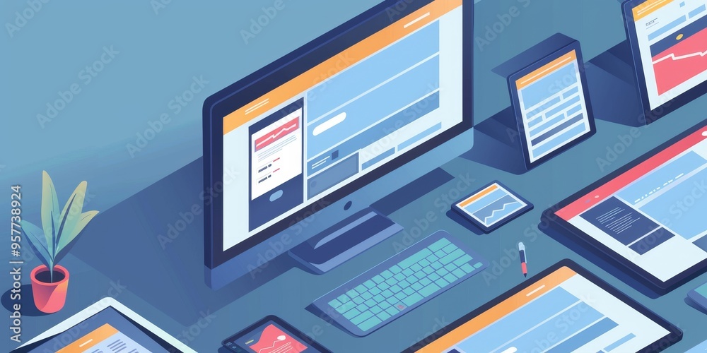 Poster UX/UI designer testing a website prototype on different devices to ensure responsiveness