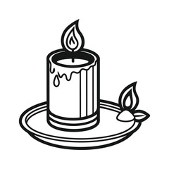 Lit Candle line art Vector Illustration