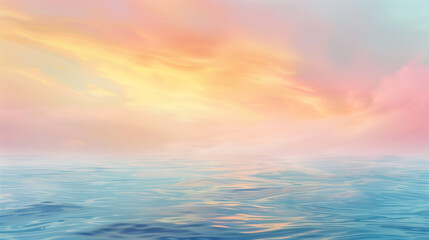 Naklejka premium Soft pastel ocean at sunset with colorful clouds and calm waters