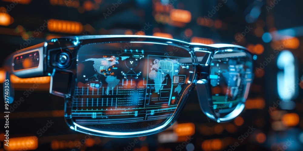 Aufkleber augmented reality glasses with digital information overlay, illustrating ar technology and virtual d