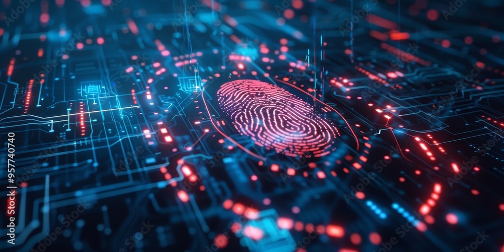 Aufkleber Biometric security concept with digital fingerprint scan, illustrating secure access and technology authentication