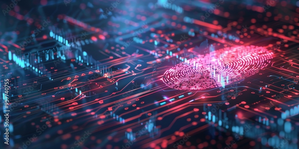 Aufkleber Biometric security concept with digital fingerprint scan, illustrating secure access and technology authentication