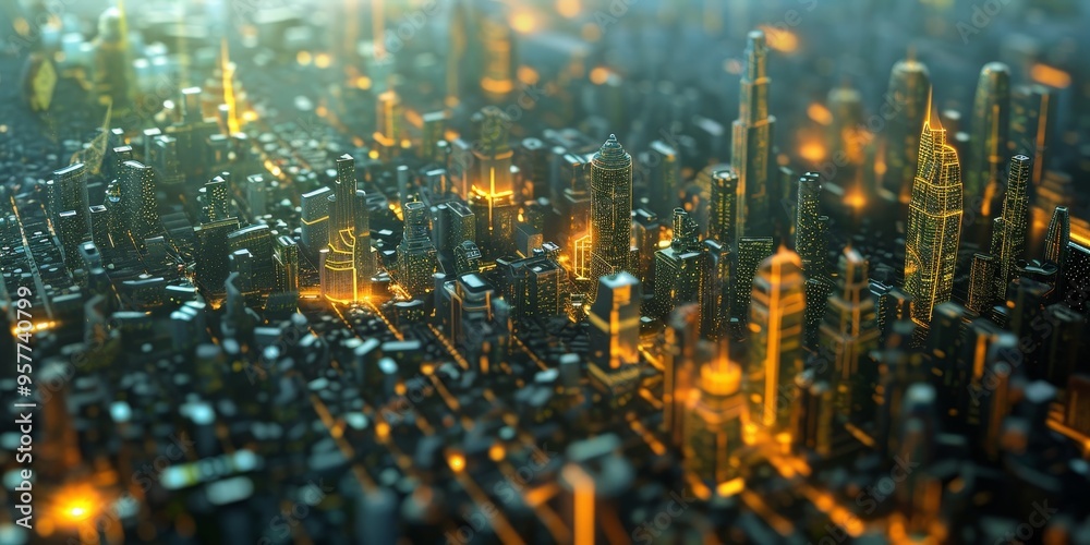 Poster smart city concept with digital infrastructure and iot connectivity, symbolizing urban planning and 