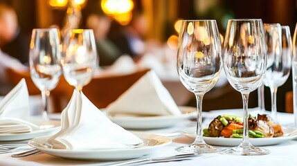 Elegant Table Setting with Wine Glasses and Napkins