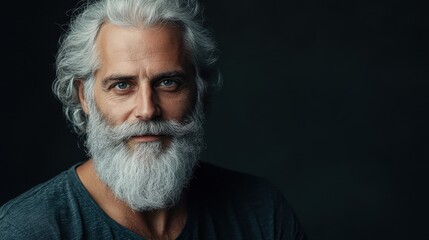 Obraz premium A man with a beard and gray hair is smiling at the camera