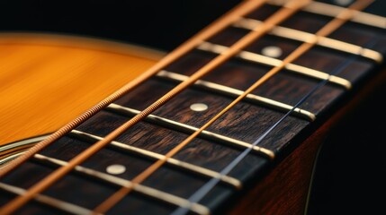 Obraz premium Acoustic Guitar Strings and Fretboard Close Up