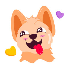 Lovely dog with tongue out and smily expressions, flat sticker 