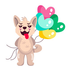 Cute dog balloons sticker in flat style  

