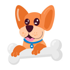 Obraz premium Dog playing with football, flat sticker