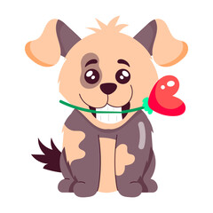 Valentine dog with heart flower, flat style sticker 