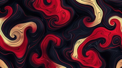 Abstract Swirling Pattern in Red, Black, and Beige