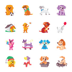 Basic Bundle of 16 Cute Puppy Flat Stickers 