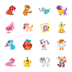 Obraz premium Basic RGBCollection of Cute Canine Flat Stickers