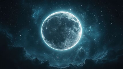 Fototapeta premium Full Moon Over Dark, Starry Clouds