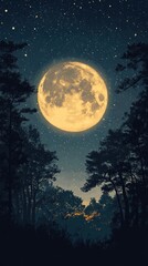 Full Moon Shining over a Forest at Night