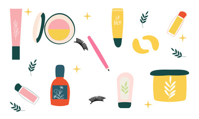 Beauty cosmetics doodle. Skin care natural organic products