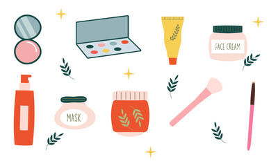 Beauty cosmetics doodle. Skin care natural organic products