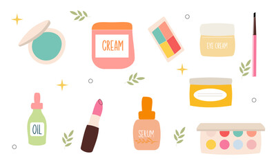 Beauty cosmetics doodle. Skin care natural organic products