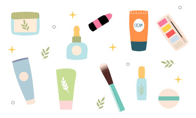Beauty cosmetics doodle. Skin care natural organic products