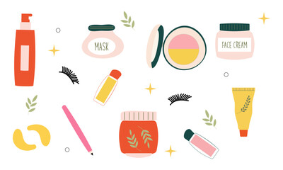 Beauty cosmetics doodle. Skin care natural organic products