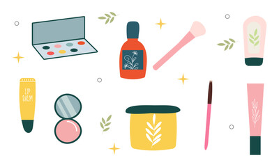 Beauty cosmetics doodle. Skin care natural organic products
