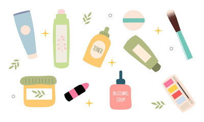 Beauty cosmetics doodle. Skin care natural organic products