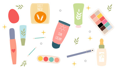 Beauty cosmetics doodle. Skin care natural organic products