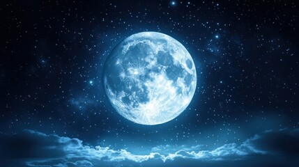 Full Moon Illuminated by Stars with Clouds in the Foreground