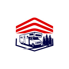 Obraz premium RV Boat Vehicle Self Storage Rental Facility Parking Logo Template Vector