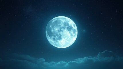 Fototapeta premium Full Moon in a Starry Night Sky with Clouds