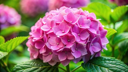 Fototapeta premium Beautiful pink hydrangea flower in full bloom, hydrangea, flower, pink, bloom, garden, botanical, plant, nature, petal, vibrant