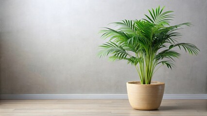 Side view of a lush Areca Palm plant in a decorative pot, houseplant, greenery, indoor, foliage, tropical