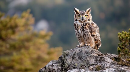Majestic Owl on a Mountain Peak