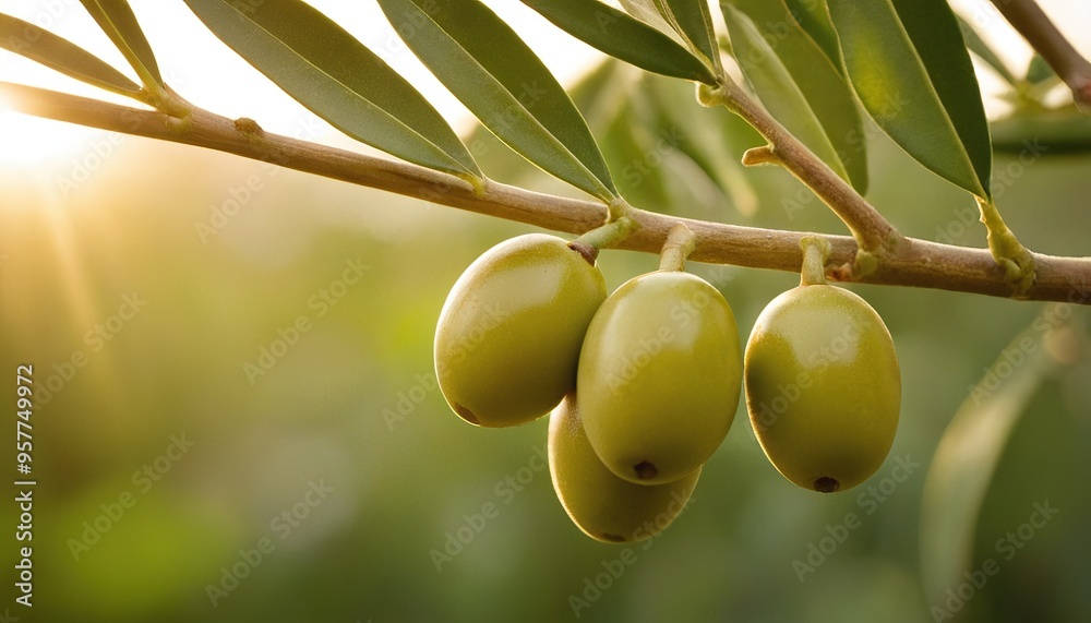 Fototapete olive branch on blurred background with space for text placement ideal for creative designs 111