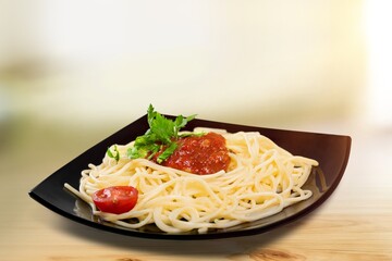 Spaghetti tasty fresh dish in plate