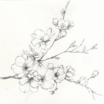 flower, cherry, Japan, floral, vector, nature, illustration, pattern, plant, drawing, leaf, art, vintage, decoration, sketch, branch, design, flowers, blossom, summer, spring, black, rose, garden, bea