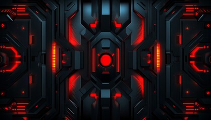 Naklejka premium Futuristic Metal Panel with Red Glowing Lights
