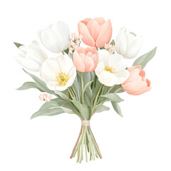 Elegant Floral Bouquet Illustration with Detailed Leaves and Blossoms